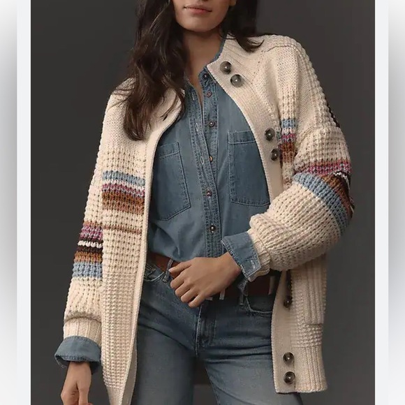 Maeve High-Collar Mixed-Stitch Cardigan Sweater - Picture 3 of 7